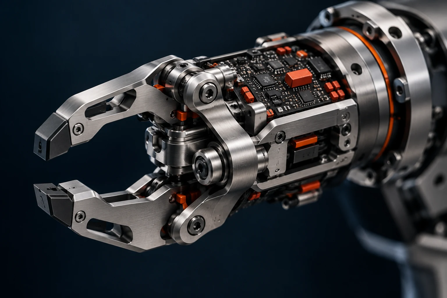 Engineering concept visual combining a precision mechanism and electronics